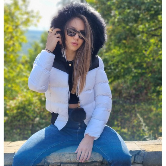 Дамско пухено яке с качулка, City Angels Jeans, Бяло, 6821